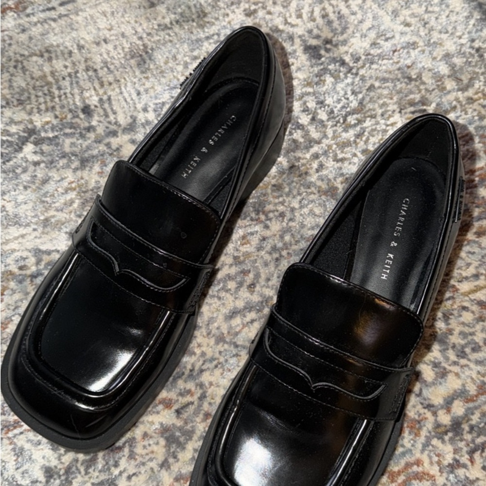 Charles & Keith Black Glossy Women's Loafers